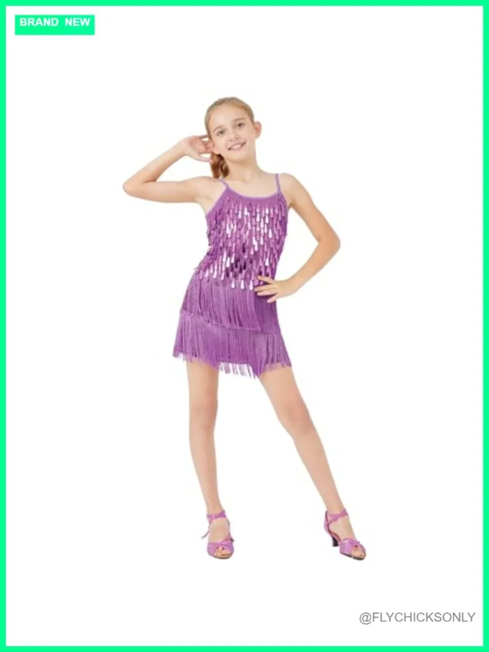 Girls Sequin Fringe Dance Dress with Shorts, 1920s Flapper Latin Costume